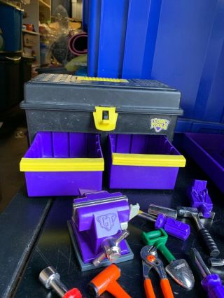 Cool Tools Plastic Toy Play Toolbox Black Purple & Yellow 10 " X6 " X5 " & Tools Bg1