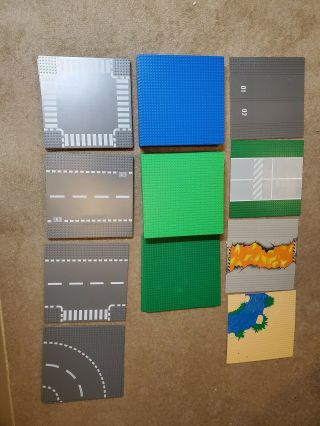 57 Lego Baseplates 10 X 10 (32 X 32 Studs) Roads,  Green,  Blue