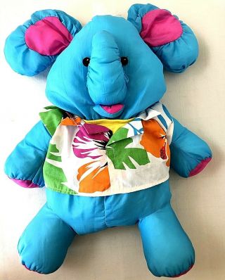 Vtg 80s Fisher Price Wild Puffalump Blue Elephant Stuffed Plush Hawaiian Shirt
