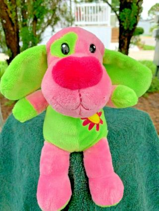 ✅ Vintage Dan Dee Pink & Green Flower Puppy Dog Lovey 10 " Plush Stuffed Animal