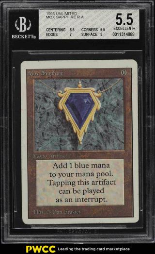 1993 Magic The Gathering Mtg Unlimited Mox Sapphire R A Bgs 5.  5 Ex,  (pwcc)