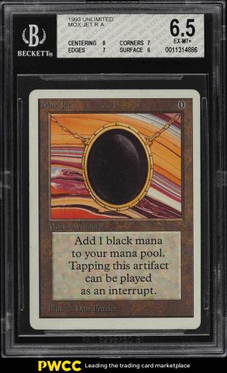1993 Magic The Gathering Mtg Unlimited Mox Jet R A Bgs 6.  5 Exmt,  (pwcc)