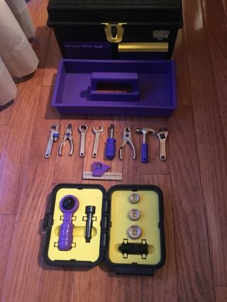 Vintage Playskool Metal Cool Tools (9) W/plastic Tool Box And Socket Set
