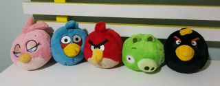 Angry Birds And Pig Character Toys Pink Red Black Blue And A Pig 10 - 12cm Wide