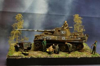 1/35 Wwii " Fix It " Diorama Built German Panther Ii Tank And Crews