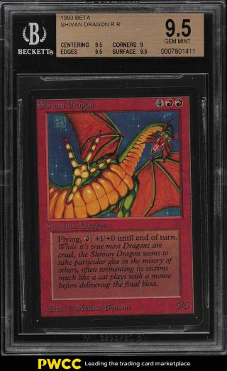 1993 Magic The Gathering Mtg Beta Shivan Dragon R R Bgs 9.  5 Gem (pwcc)