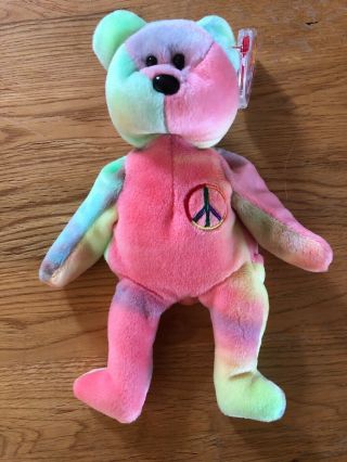 Peace Bear Ty Beanie Baby Mwmt Great Colors