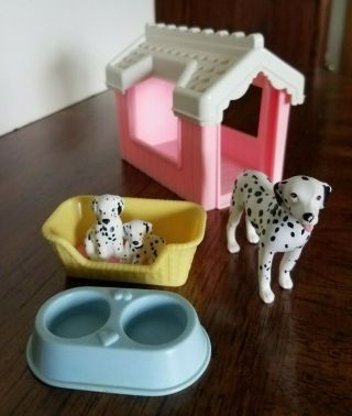 Playskool Dollhouse 1993 Pets And Accessories Dog Food Water Pet Bed Dalmatian