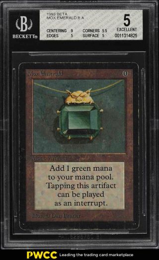 1993 Magic The Gathering Mtg Beta Mox Emerald R A Bgs 5 Ex (pwcc)
