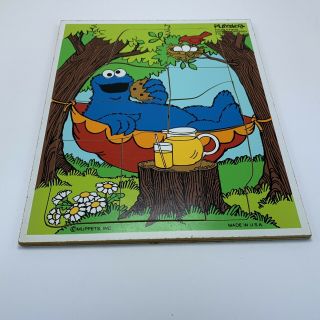 Vintage Playskool Muppets Cookie Monster 9 Piece Wooden Puzzle 315 - 29 Jim Henson