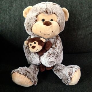 Animal Adventure Plush Brown Tan Monkey Mom Baby Plush 2018 Stuffed Toy 16 "