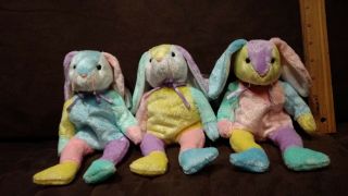 Ty Beanie Babies Set Of 3 Dippy The Bunny - Blue,  Yellow And Pink Tummy
