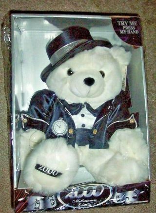 Millenium Teddy Bear Large White Special Dan Dee 2000 Year Party Tuxedo MIB 2
