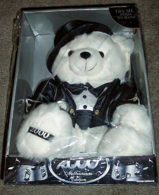 Millenium Teddy Bear Large White Special Dan Dee 2000 Year Party Tuxedo MIB 5
