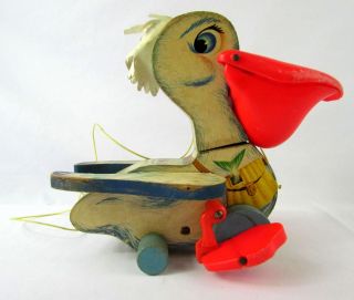 Vintage Fisher Price Big Bill Pelican Pull Along 794 Pull String Wood Toy 1961