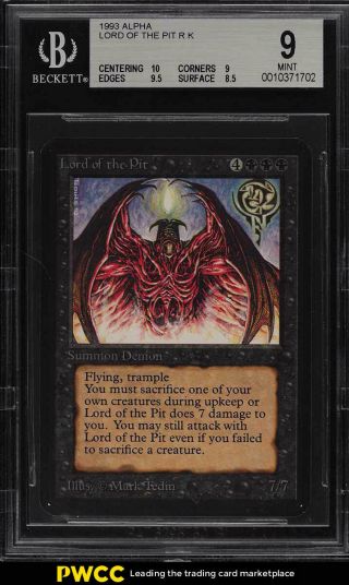 1993 Magic The Gathering Mtg Alpha Lord Of The Pit R K Bgs 9 (pwcc)