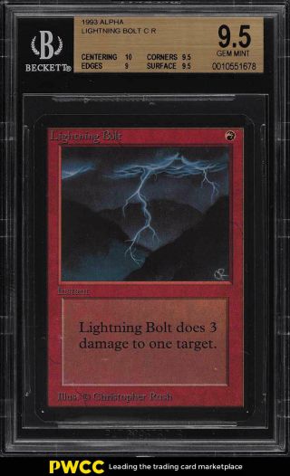 1993 Magic The Gathering Mtg Alpha Lightning Bolt C R Bgs 9.  5 Gem (pwcc)
