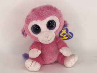 Ty Beanie Boos 6” Razberry Pink Monkey Plush Purple Tag