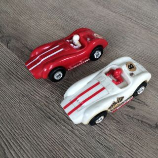 (2) Vintage 1961 Eldon Red & White Slot Cars Ferrari Grand Prix Nascar Racing