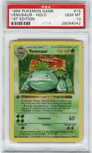 1999 Pokemon Game 1st Edition Holo Venusaur 15 Psa 10 Gem