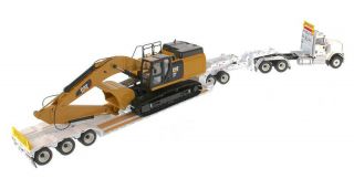 CAT 1/50 Diecast HX520 Tractor&Lowboy Trailer 349F LXE Excavator Truck DM 85600 4
