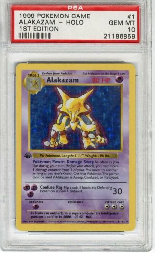1999 Pokemon Game 1st Edition Holo Alakazam 1 Psa 10 Gem