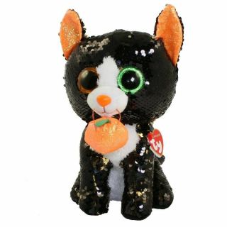 Jinx Cat Sequin Flippables Halloween 2019 Ty Beanie Boos Plush Stuffe Small 6 "