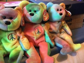 4 TY Beanie Babies.  PEACE BEAR.  1996 Tag Says February 1 1996 3