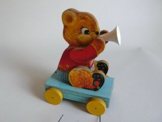 Vintage 1957 Fisher Price Wooden Teddy Tooter Pull Toy 712