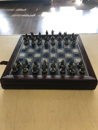 Franklin Pewter Civil War Soldier Chess Set Complete With Board