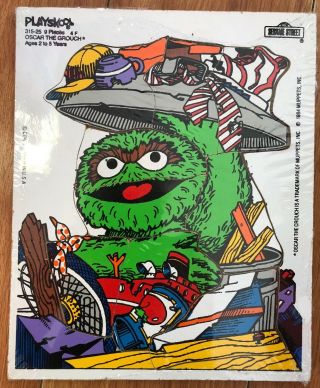 Oscar The Grouch Vintage Wooden Playskool Puzzle 1984 Sesame Street 315 - 25