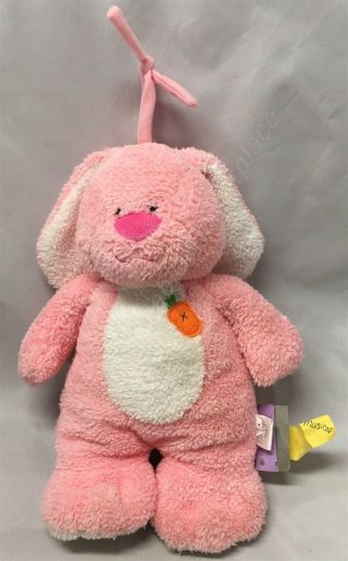 Prestige Baby Pink Bunny Musical Crib Pull Toy With Carrot On Chest 12 "