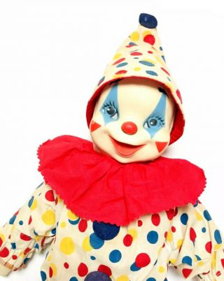 Vintage Gund Rubber Plastic Face Clown Red Blue Yellow White Stuffed Plush Toy 2