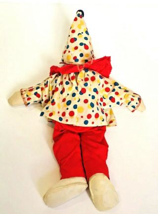 Vintage Gund Rubber Plastic Face Clown Red Blue Yellow White Stuffed Plush Toy 7