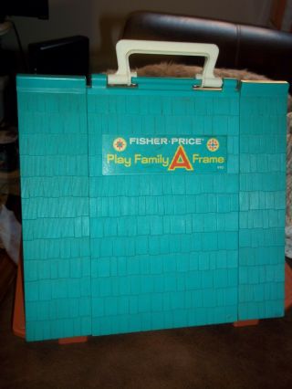 Vintage Fisher Price A Frame House Blue Toy Bell 3