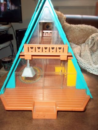 Vintage Fisher Price A Frame House Blue Toy Bell 8