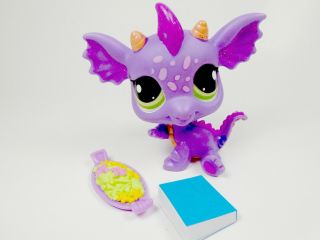 Littlest Pet Shop purple sparkle Dragon 2660 with accessories.  AUTHENTIC 2