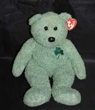 Ty Beanie Buddy Buddies 14 " Shamrock Green Plush Bear Tags 2001