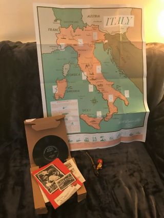 Vtg 1967 World Explorer Map Floppy Record 33 1/3 Rpm Italy Wood Pipette Handmade