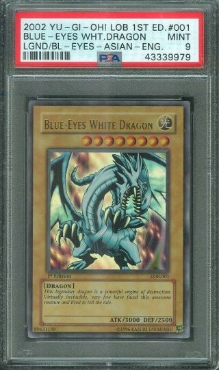 2002 Yu - Gi - Oh Lob 1st Edition Blue Eyes Whate Dragon 001 Asian - English - Psa 9