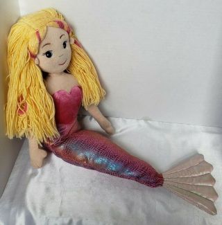 Aurora Plush Stuffed Mermaid Doll Sitting Beanies Large 28 " Tall Pink,  Yarn Hair