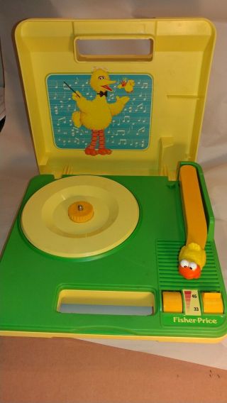 Yellow 1983 Fisher Price 816 Big Bird Record Player 45/33 Sesame Street Muppets