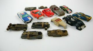 8 Vintage Slot Car Body Shells,  Assorted Parts,  Chassis,  Tires,  NR 2