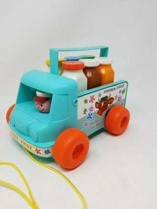Fisher Price Vintage Milk Wagon Crate Carrier & 6 Bottles W/caps