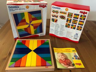 Haba Geomix 32 - Piece Wooden Puzzle Mosaic Pattern Building Blocks - Germany