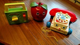 Vintage Fisher Price Phone,  Radio & Happy Apple