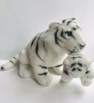 Fancy Zoo White Tiger Plush With Cub 18 " Stuffed Animal Sitting Childrens Toy