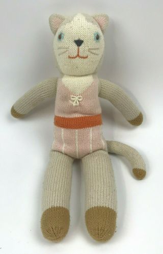 Blabla Bla Bla Colette The Cat Knit Plush Stuffed Animal Lovey Cream Pink 18 "