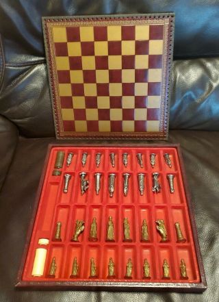 Italfama Medieval Metal Chess Set With Leatherette Board And Box - Made In Italy