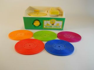 Vintage 1984 Sesame Street Fisher Price Music Record Player,  W/ 5 Records:
